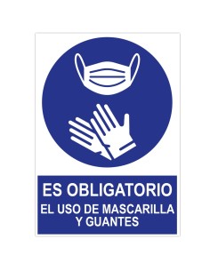POSTER CARTULINA A3 CON "ES OBLIGATORIO EL USO DE MASCARILLA Y GUANTES"
