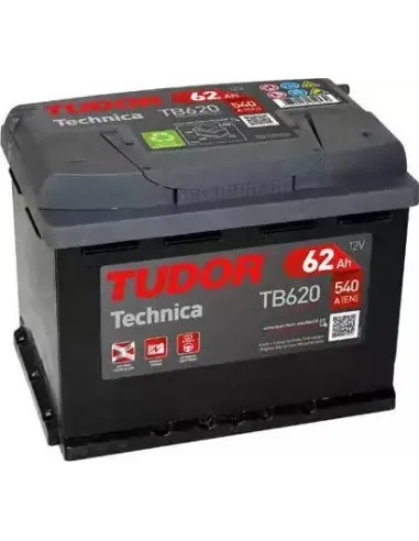 TUDOR - TB620 - Batería de arranque 12V 62 AH 540 EN 24,2 X 17,5 X 19