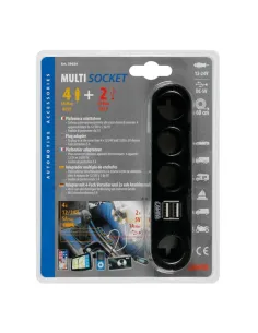 Enchufe Mechero 4 Tomas 5A + 2 Usb 1A Cable 60 Cm Fusible...