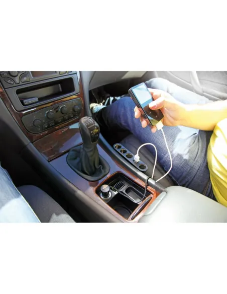 Enchufe Mechero 4 Tomas 5A + 2 Usb 1A Cable 60 Cm Fusible 12/24V