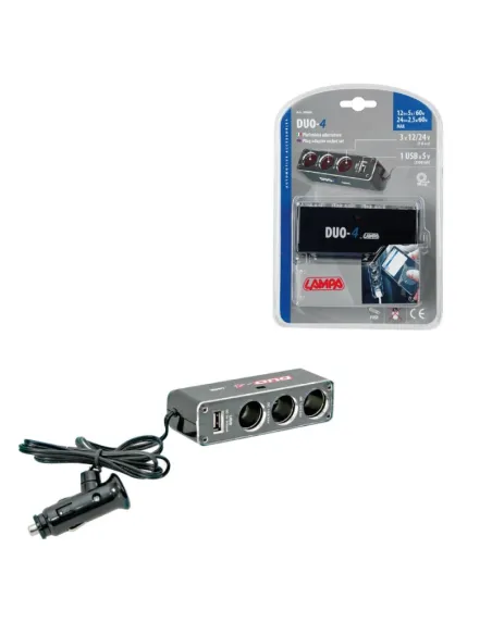 Adaptador Enchufe Mechero Duo-4 3 Tomas 1 Usb 12/24V