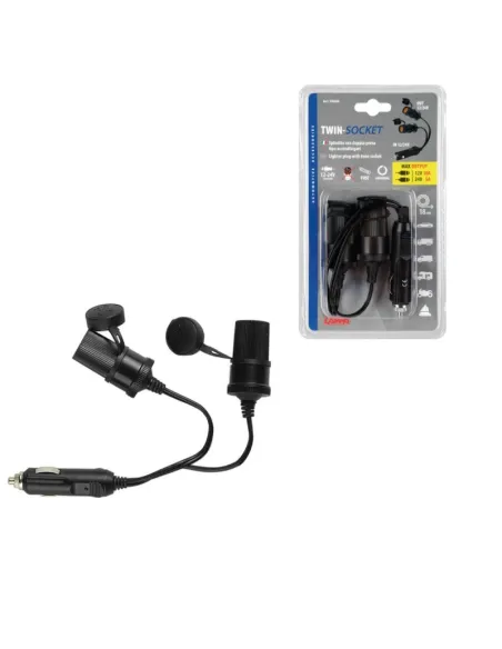 Enchufe Mechero 2 Tomas Cable 18 Cm Con Tapas 12/24V