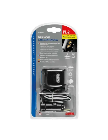 Enchufe Mechero Pl2 2 Tomas Led Fusible 200 Cm Cable 10A 12/24V