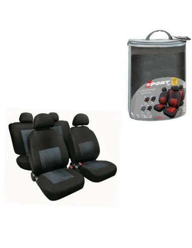 Funda Asiento Deportivo En Poliester 8 Piezas Negro/Gris