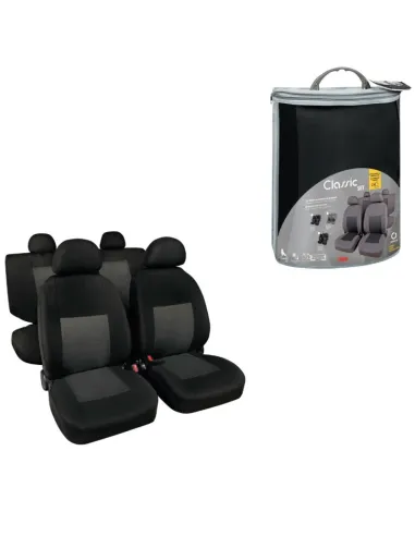 Funda Asiento Clasico En Poliester 8 Piezas Gris/Negro