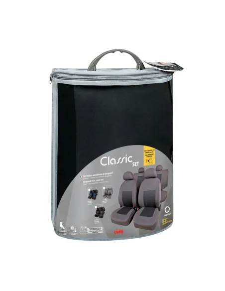 Funda Asiento Clasico En Poliester 8 Piezas Gris/Negro