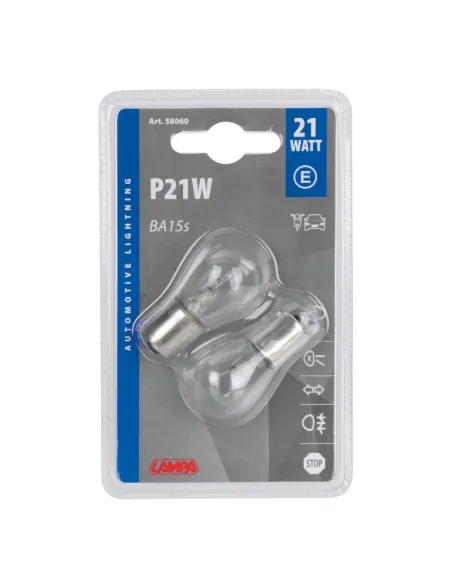 Lampara P21W 1 Filamento 12V 21W Ba15S Homologacion E (Blister 2 Unidades)