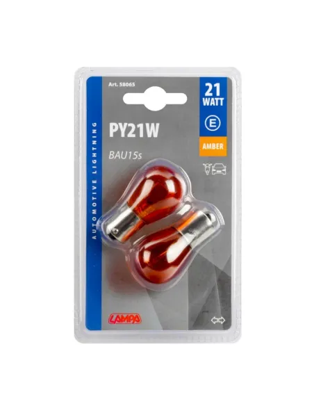 Lampara Py21W 1 Filamento Ambar 12V 21W Homologacion E (Blister 2 Unidades)