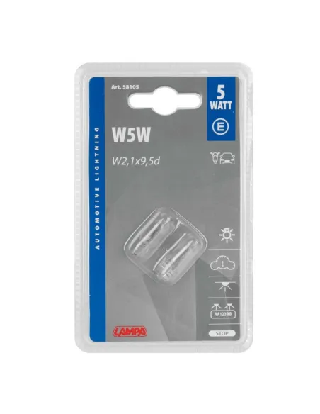 Lampara W5W 12V 5W W2,1X9,5D Sin Casquillo Homol. E (2 Unidades)