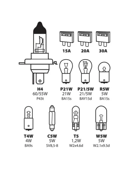 Estuche De Lamparas H4 12V (8 Lamparas + 3 Fusibles)