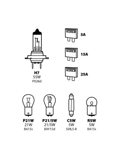 Lampara H7 12V (Blister 5 Lamparas + 3 Fusibles)