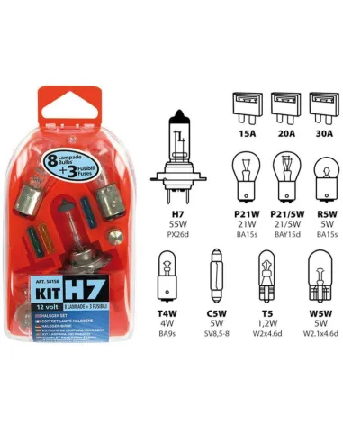 Estuche De Lamparas H7 12V (8 Lamparas + 3 Fusibles)