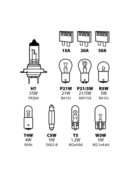 Estuche De Lamparas H7 12V (8 Lamparas + 3 Fusibles)