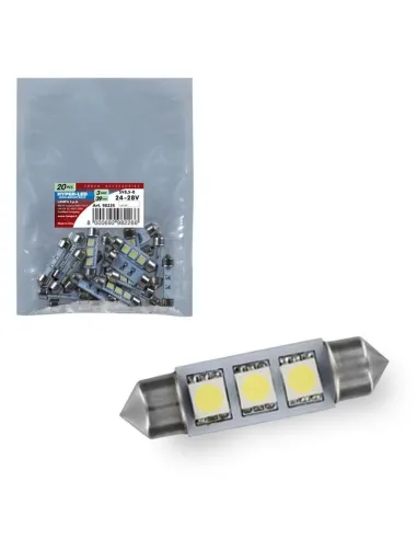 Lampara Hyper Led 10X39 Mm Blanco 24/28V 3Smd 3 Chip Sv8,5-8 (Bolsa 20 Unidades)