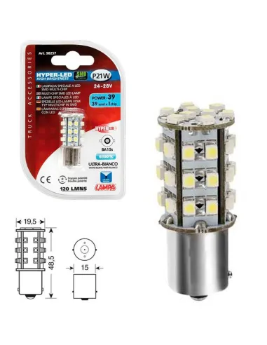 Lampara Hyper Led Power 39 Blanco  24/28V P21W