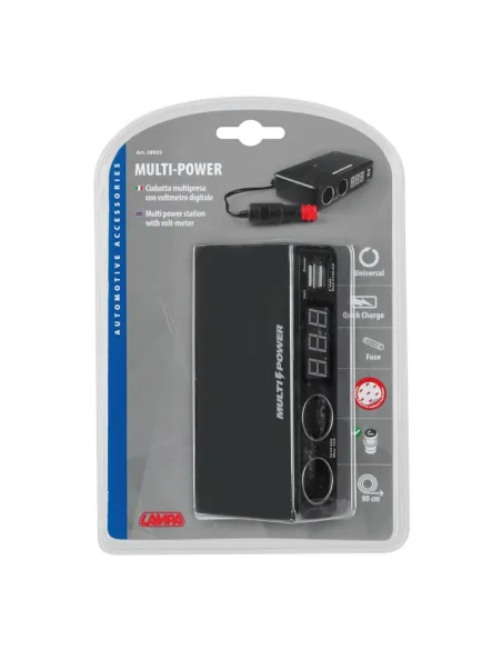 Enchufe Mechero Multivoltaje Con 2 Tomas, 2 Usb Y Voltimetro Digital 12/24V 36V