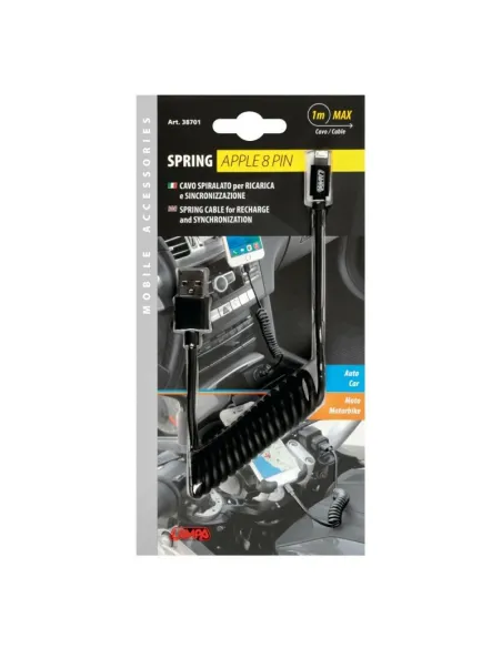 Cable  En Espiral Usb-Apple 8 Pins 100 Cm Negro