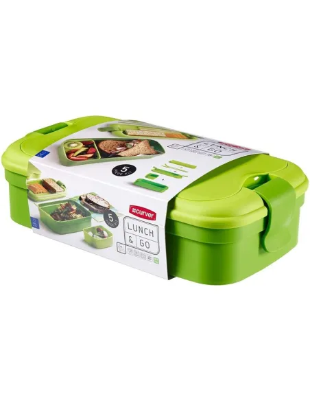 Tuperware Verde Con Cubiertos  2Compartimentos Y Separador Interno