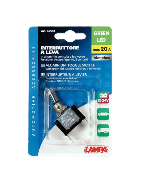 Interruptor De Palanca 2 Terminales 12/24V 20A Verde