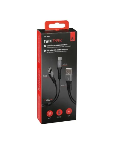 Cable Con Doble Conector Usb-Tipo C 100 Cm Negro