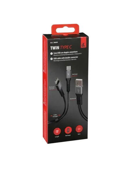 Cable Con Doble Conector Usb-Tipo C 100 Cm Negro