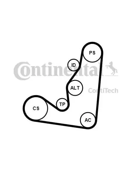 Correa auxiliar Poly-V Continental 6PK1660K4 6 canales 1660 mm