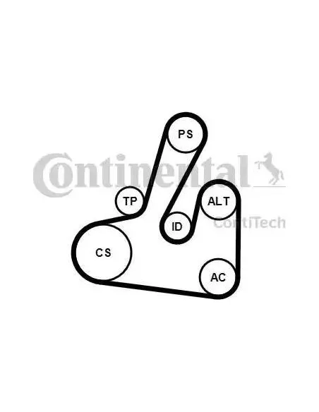 Correa auxiliar Poly-V Continental 6PK1705K2 6 canales 1705 mm