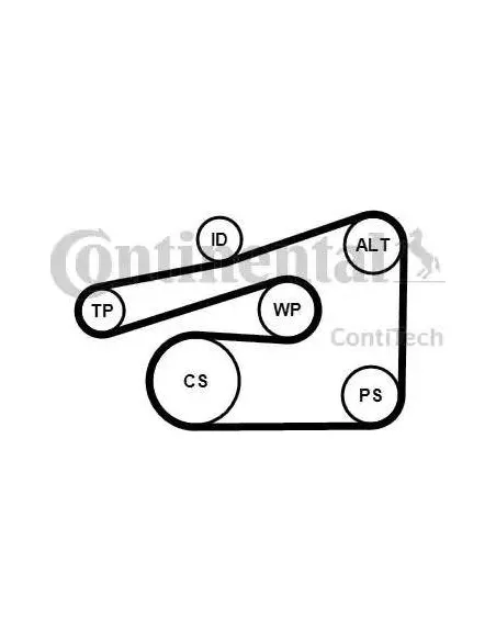 Correa auxiliar Poly-V Continental 6PK1733K4 6 canales 1733 mm