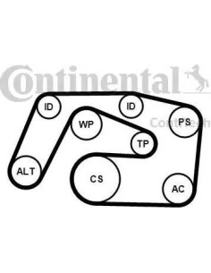 Correa auxiliar Poly-V Continental 6PK2271K1 6 canales...