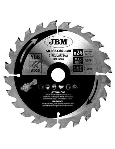 14986 Hoja De Sierra Circular 24T 115Mm Para Madera Para Ref. 6001 JBM