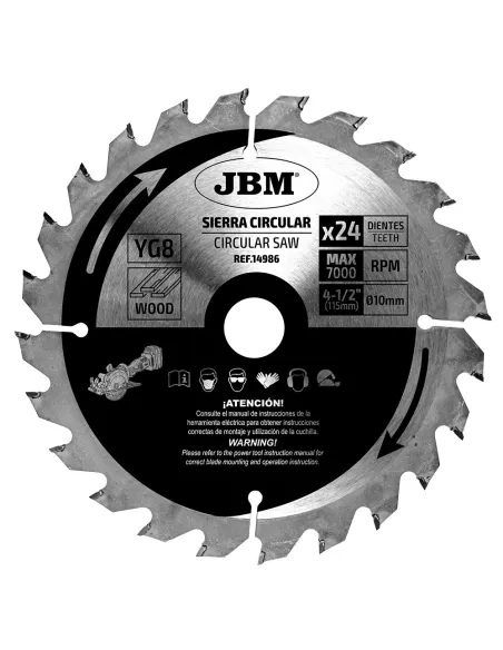 14986 Hoja De Sierra Circular 24T 115Mm Para Madera Para Ref. 6001 JBM