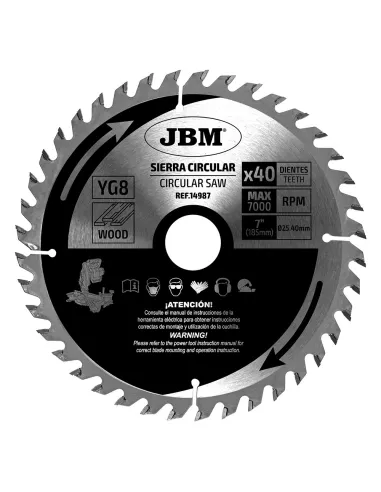 14987 Hoja De Sierra Circular 40T 185Mm Para Madera Para Ref. 6002 JBM