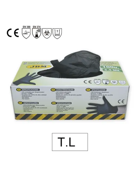 52682 Guantes negros Desechables De nitrilo T:L 5Mil JBM