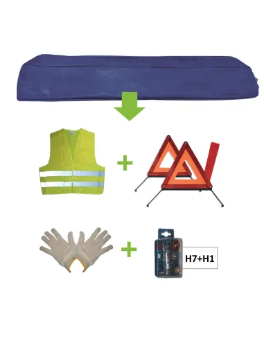 52771 Kit Emergencia Bolsa Azul + Mk H7+H1 + Chaleco + Triang. + G JBM