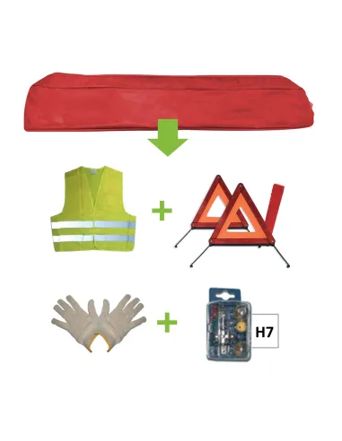 52778 Kit Emergencia Bolsa Roja + Mk H7 + Chaleco + Triang. + Guan JBM