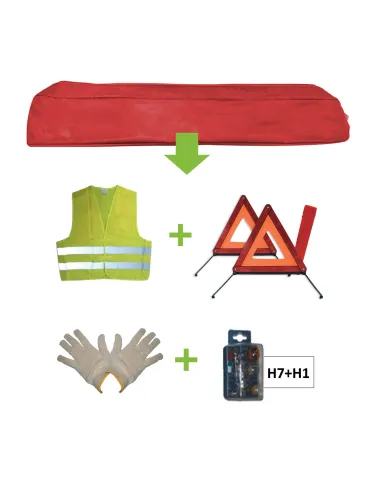 52779 Kit Emergencia Bolsa Roja + Mk H7+H1 + Chaleco + Triang. + G JBM