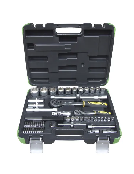Maletín de Herramientas de 60 Piezas con Vasos Spline de 1/2” y 1/4” Cromado JBM 53108