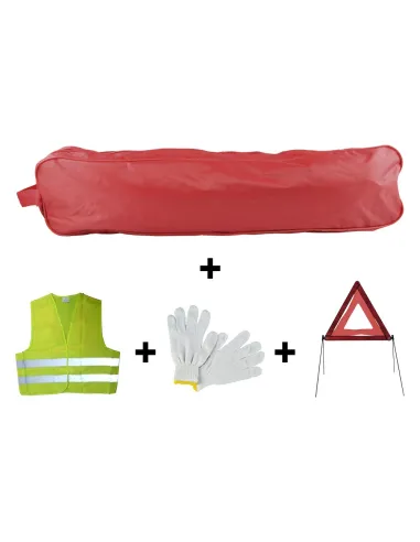 53180 Kit Emergencia Bolsa Roja Ribete+Triangulo+Chaleco+Guantes JBM