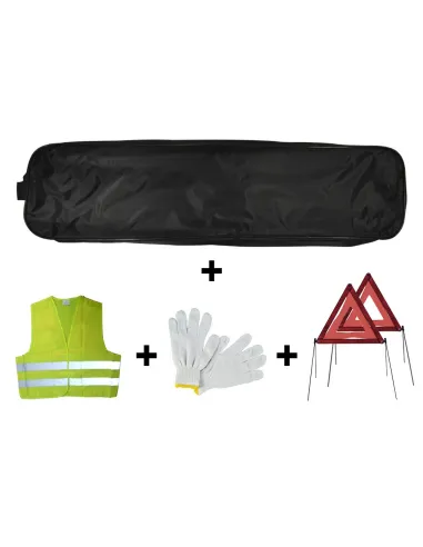 53183 Kit Emergencia Bolsa negra Ribete+2Triangulos+Chaleco+Guante JBM