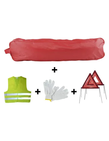 53184 Kit Emergencia Bolsa Roja Ribete+2Triangulos+Chaleco+Guantes JBM