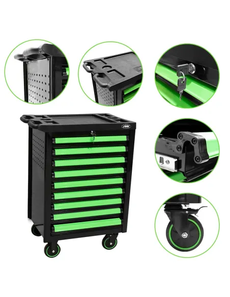 53867 Carro De Herramientas Con 9 Cajones Con Separadores - Verde JBM