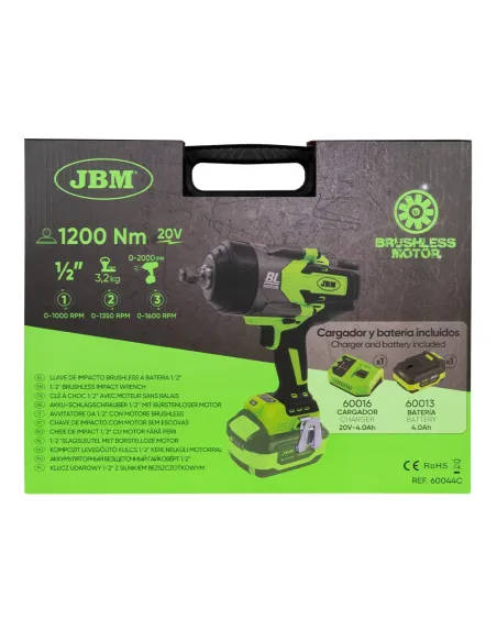 60044C Pistola De Impacto Brushless A Bateria 1/2" Con Maletin JBM
