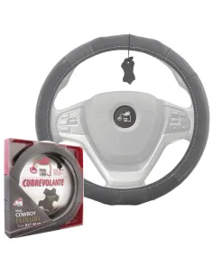 Cubrevolante 100% Piel "Cowboy Luxury" Color Negro Hilo Gris