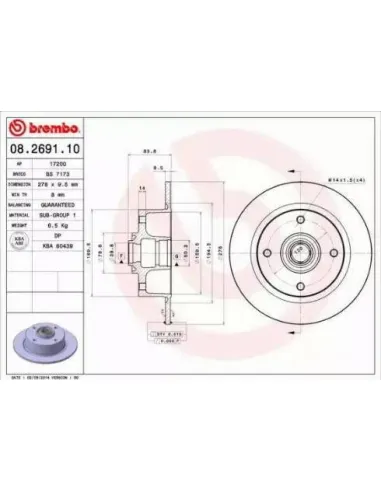 08.2691.10 Disco de freno Brembo