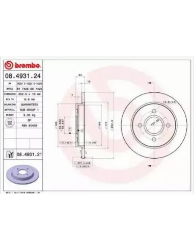 08.4931.21 Disco de freno Brembo