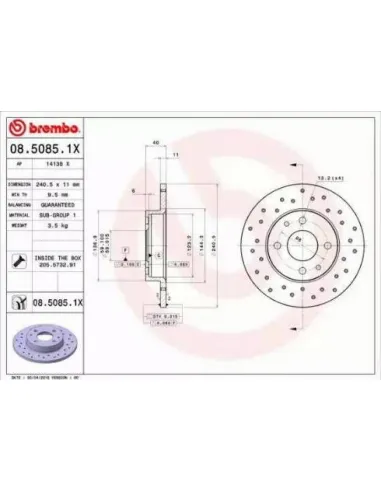 0850851X Disco de freno Brembo