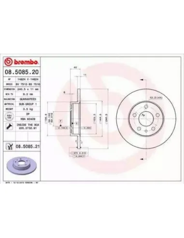 08.5085.20 Disco de freno Brembo