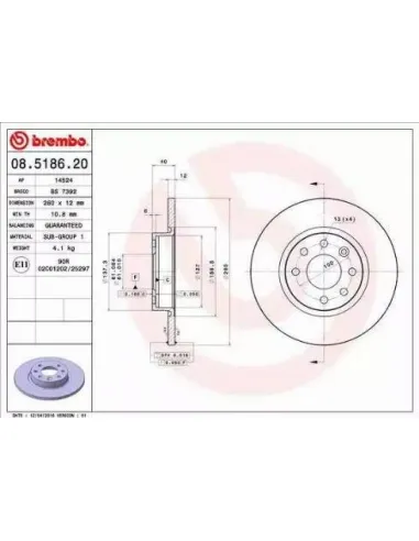 08.5186.20 Disco de freno Brembo