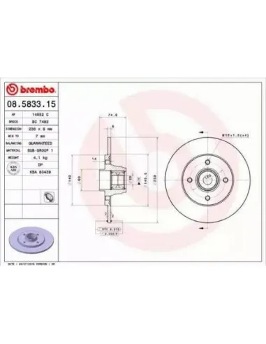 08.5833.15 Disco de freno Brembo