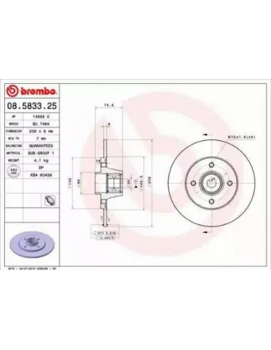 08.5833.25 Disco de freno Brembo